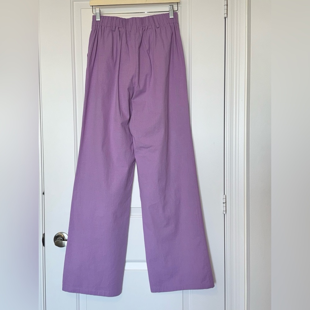 Commense Light Purple Lilac Cotton Pleated Pants Trousers pockets elastic, Small - Picture 4 of 10